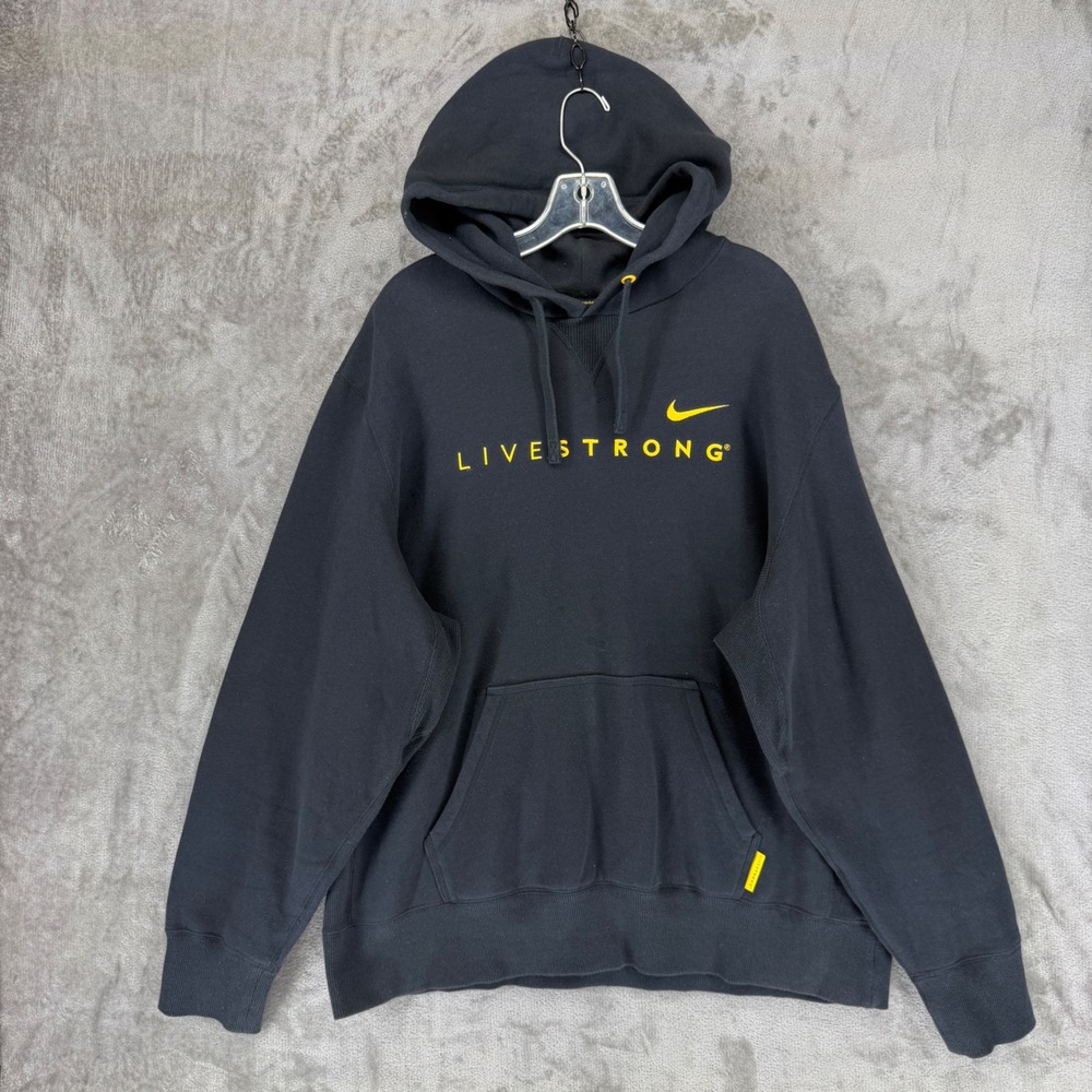 Nike Livestrong Hoodie‎ Mens XXL Black Yellow Pullover Swoosh Fleece 418341-010